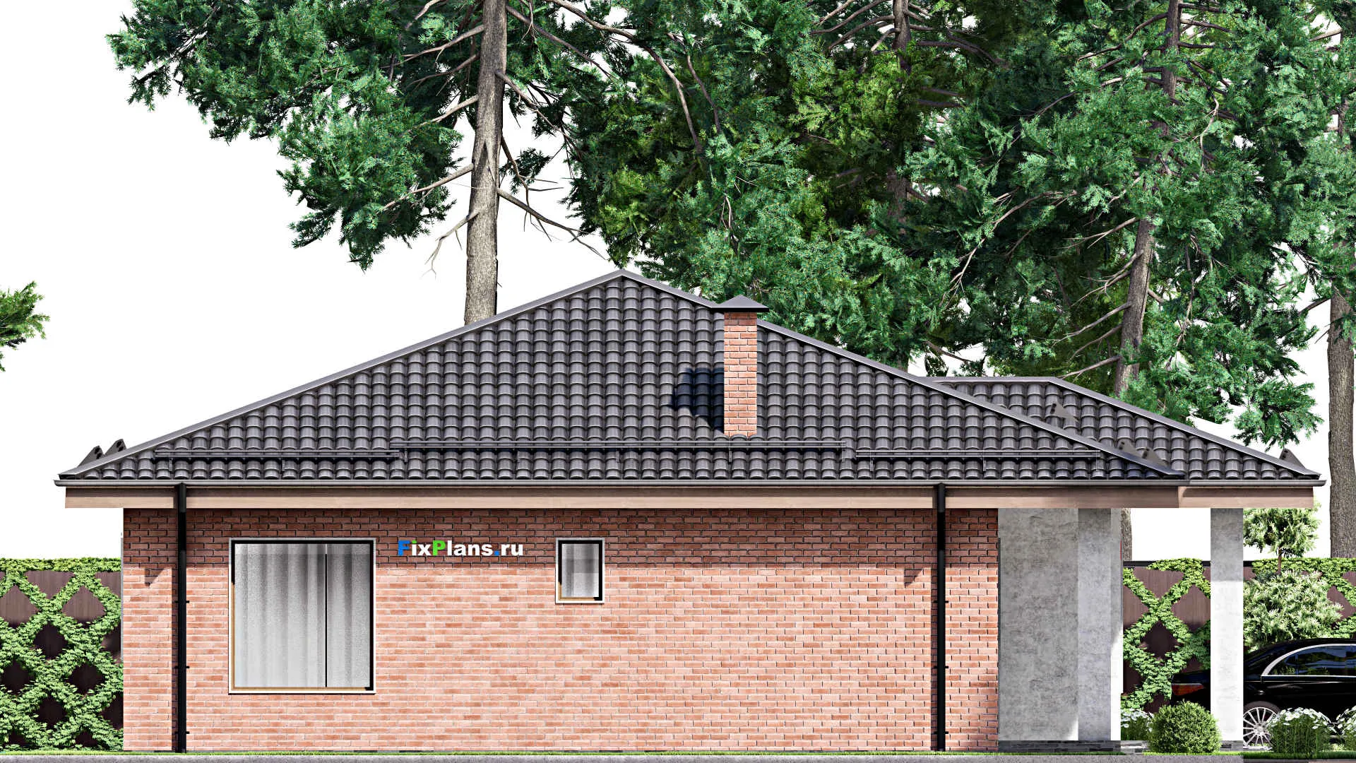 F-13490 - Проект одноэтажного дома 14 на 14, площадью 140 м² с 3 спальнями