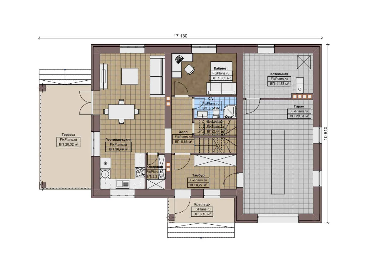 F-7397 - Планы двухэтажного дома 11 на 18, площадью 200 м² с террасой, гаражом на 1 машину и 3 спальнями