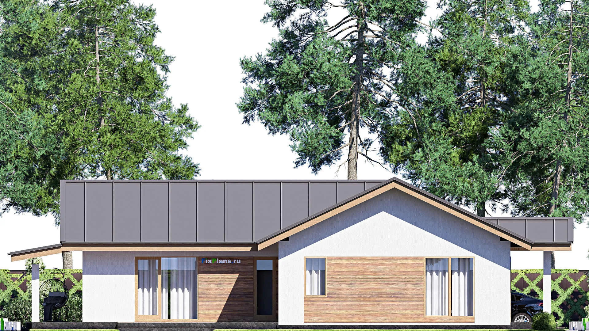 F-19259 - План одноэтажного дома 16 на 21, площадью 260 м² с террасой, баней и 4 спальнями